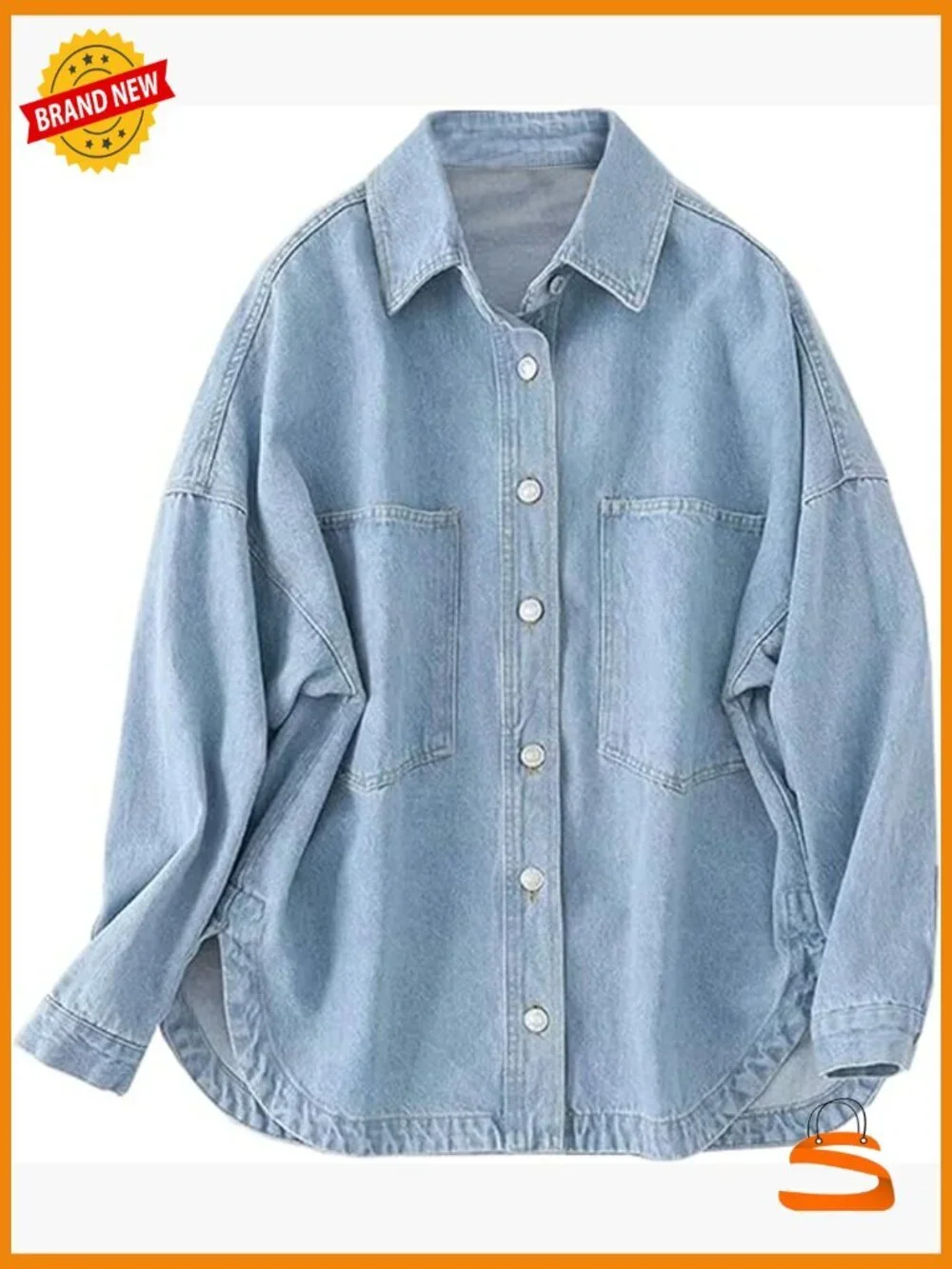 Oversized Button Down Denim Shirt Jacket Long Sleeve Trendy Shacket